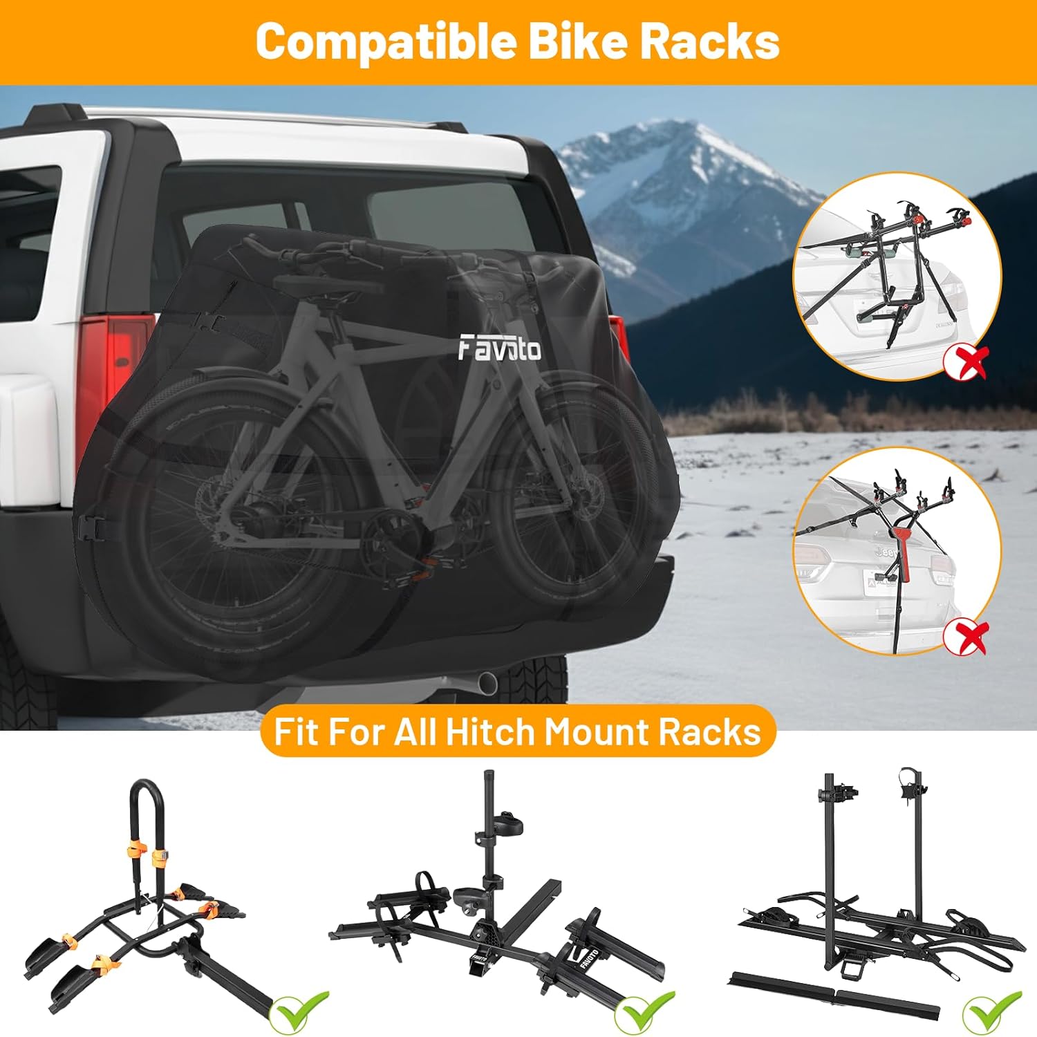 Favoto Bike Cover for Transport 2 Bikes - Waterproof Outdoor Bicycle Cover on Rear Bike Rack, 600D Thicken Oxford Heavy Duty Bike Rack Covers for 2 Bikes on Hitch Travel Storage - Image 7