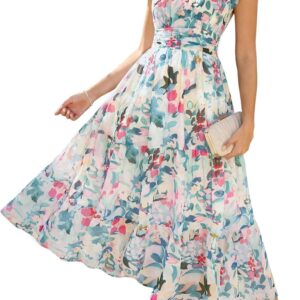 GRACE KARIN 2026 Women Summer Dress,Maxi Short Sleeve Floral Dresses,Semi Formal Flowy Wedding Guest Dress with Pocket