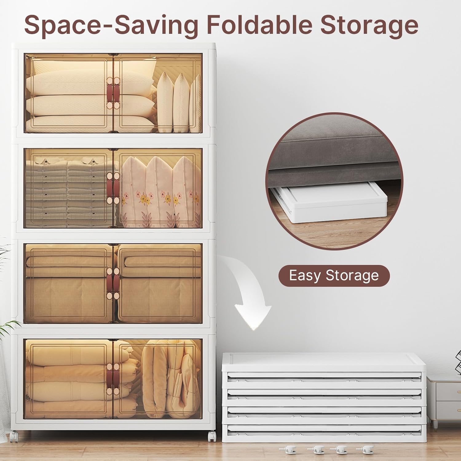 UAMFURI Stackable Storage Bins with Lids, 720QT Closet Organizers and Storage with Doors and Wheels, Extra Large Storage Cabinet, Collapsible Plastic Drawers for Bedroom Dorm Office Garage - Image 3