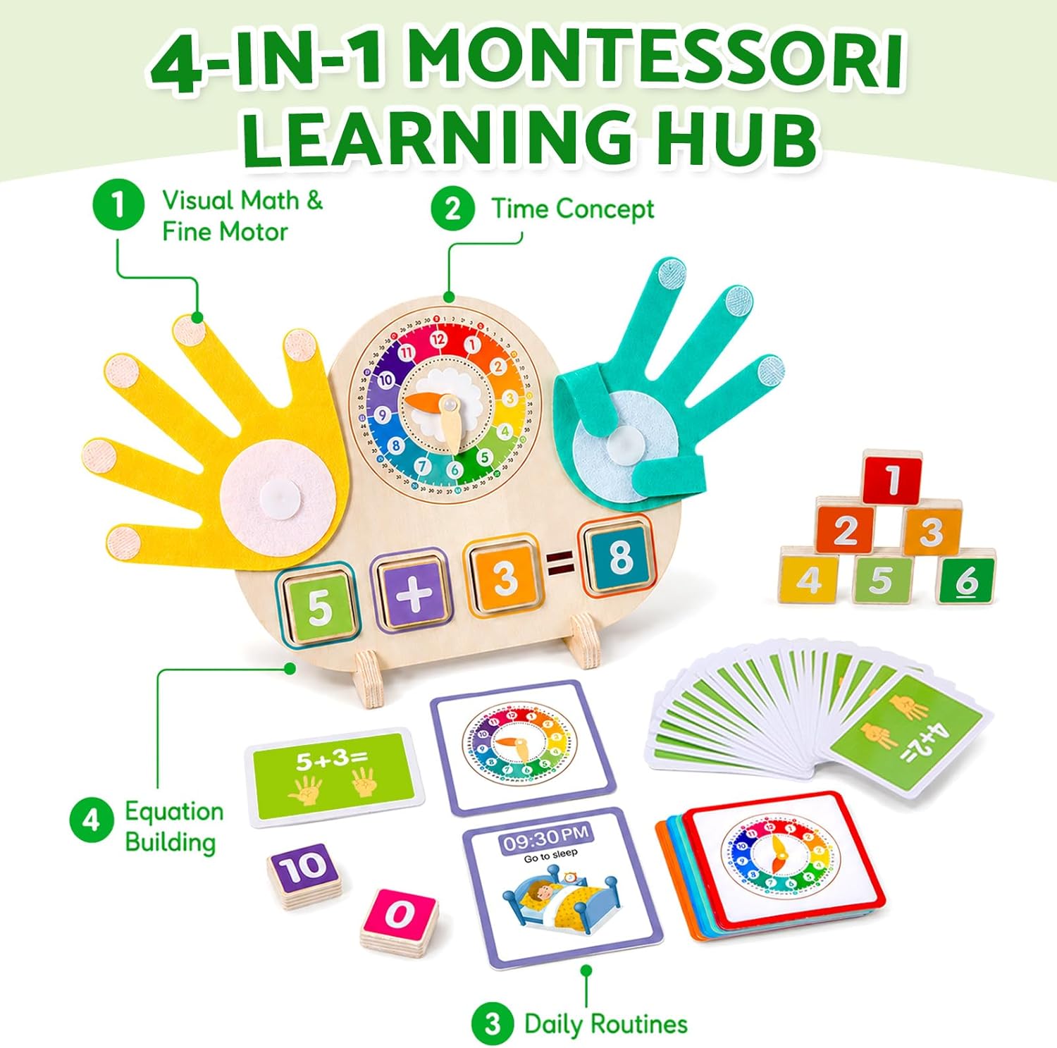 2-in-1 Math Manipulatives Number Counting Blocks Toys & Teaching Clock, Preschool Learning Activities for Toddlers 2-4, Educational Montessori Toys for 3 4 5 Year Old Boys Girls Birthday Gift - Image 2
