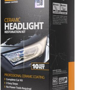 CERAKOTE® Ceramic Headlight Restoration Kit – Guaranteed To Last As Long As You Own Your Vehicle – Brings Headlights Back to Like New Condition – No Power Tools Required – 10 Wipe Kit