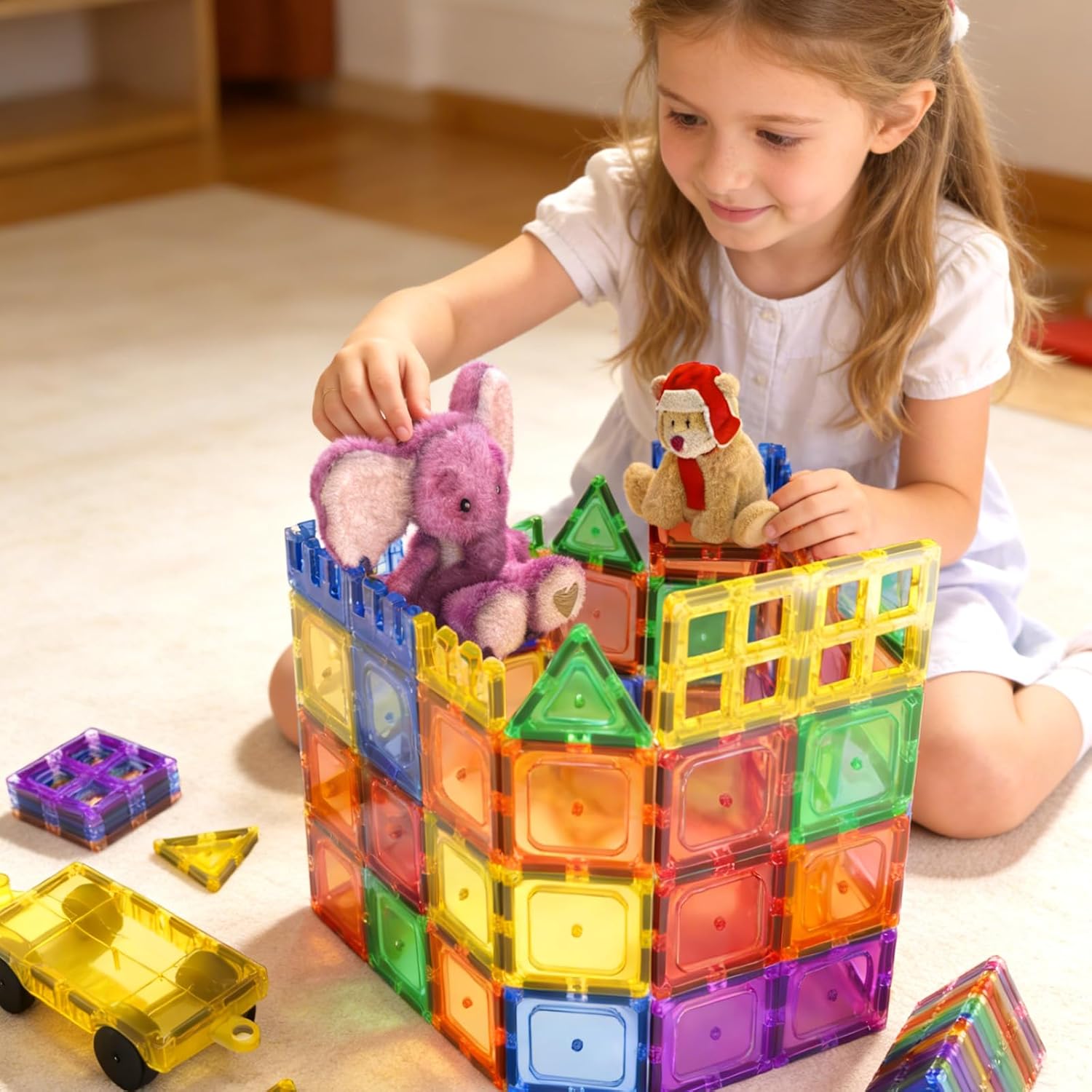 Coodoo 60 PCS Magnetic Building Tiles Kids Toys STEM Magnetic Blocks Sensory Toys Kids Games Magnet Building Toy for Boys and Girls Aged 3+, Kid Brain Development Preschool Kindergarten Toddler Toy - Image 7