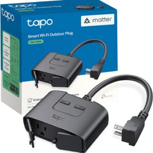 TP-Link Tapo Matter Outdoor Smart Plug, 2 Individual Outlets, IP65 Weather Resistance, Works with Apple Home, Alexa, Google Home, Long Wi-Fi Range, 2.4G Wi-Fi Only, ETL Certified (Tapo P400M)
