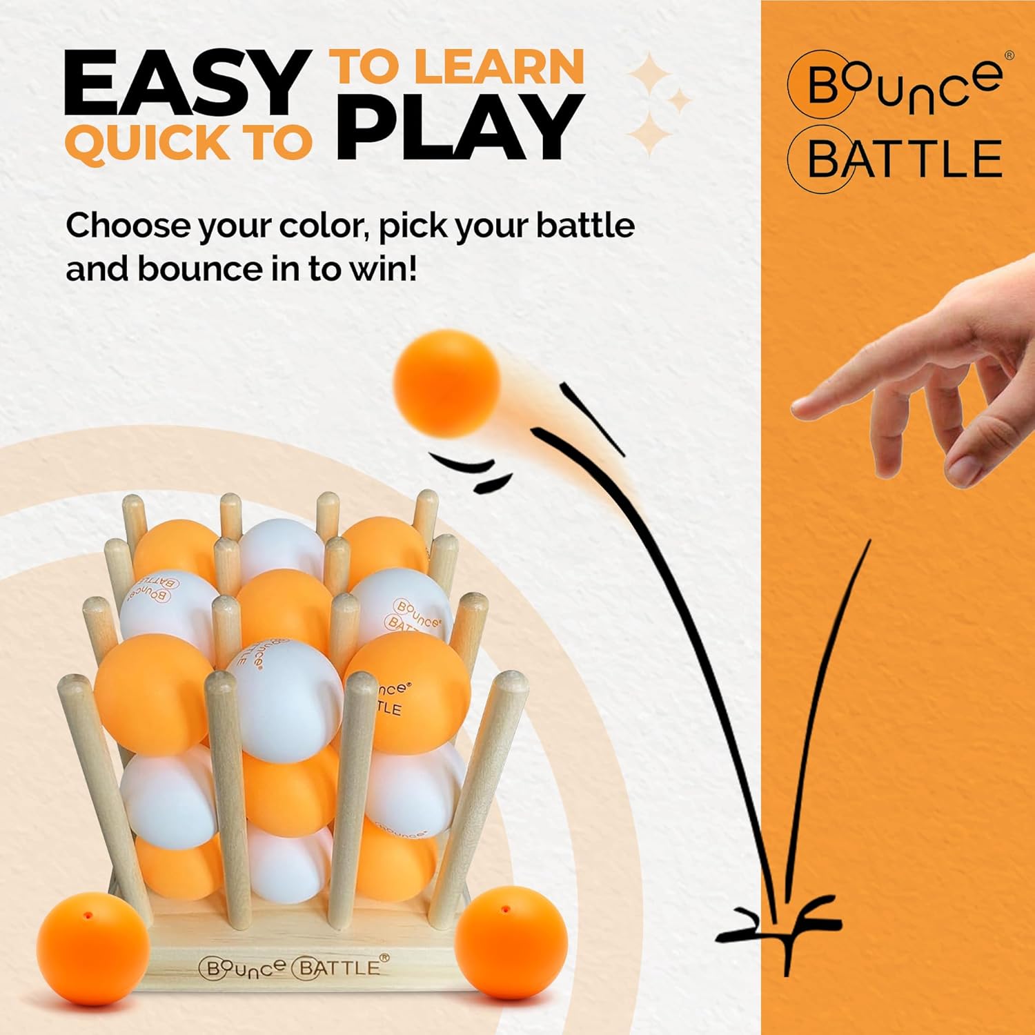 Bounce Battle Wood Edition - Fast-Paced Skill & Strategy Game, Includes 27 Balls & Wooden Cube - Kids 8+ - Image 3