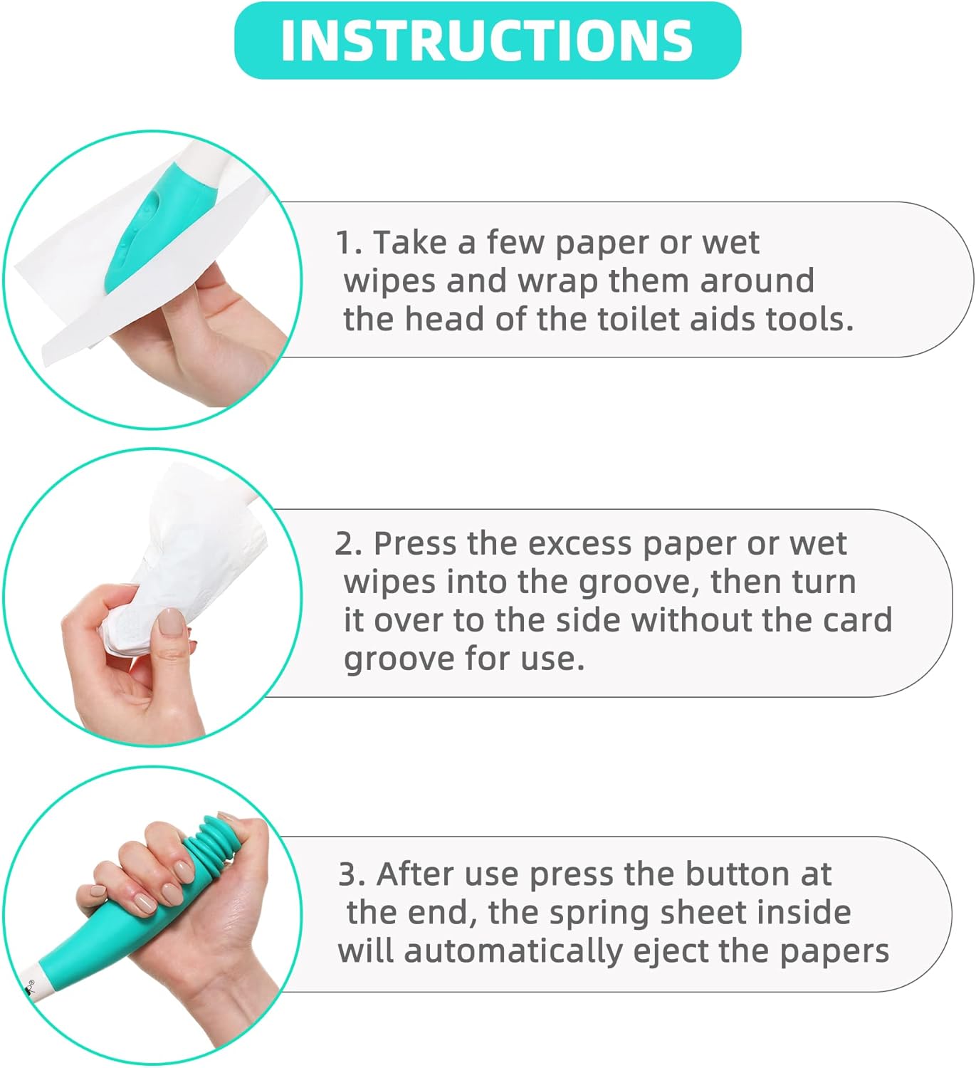 Fanwer Toilet Aids Tools,Long Reach Comfort Wipe,Extends Your Reach Over 15" Grips Toilet Paper or Pre-Moistened Wipes - Image 3