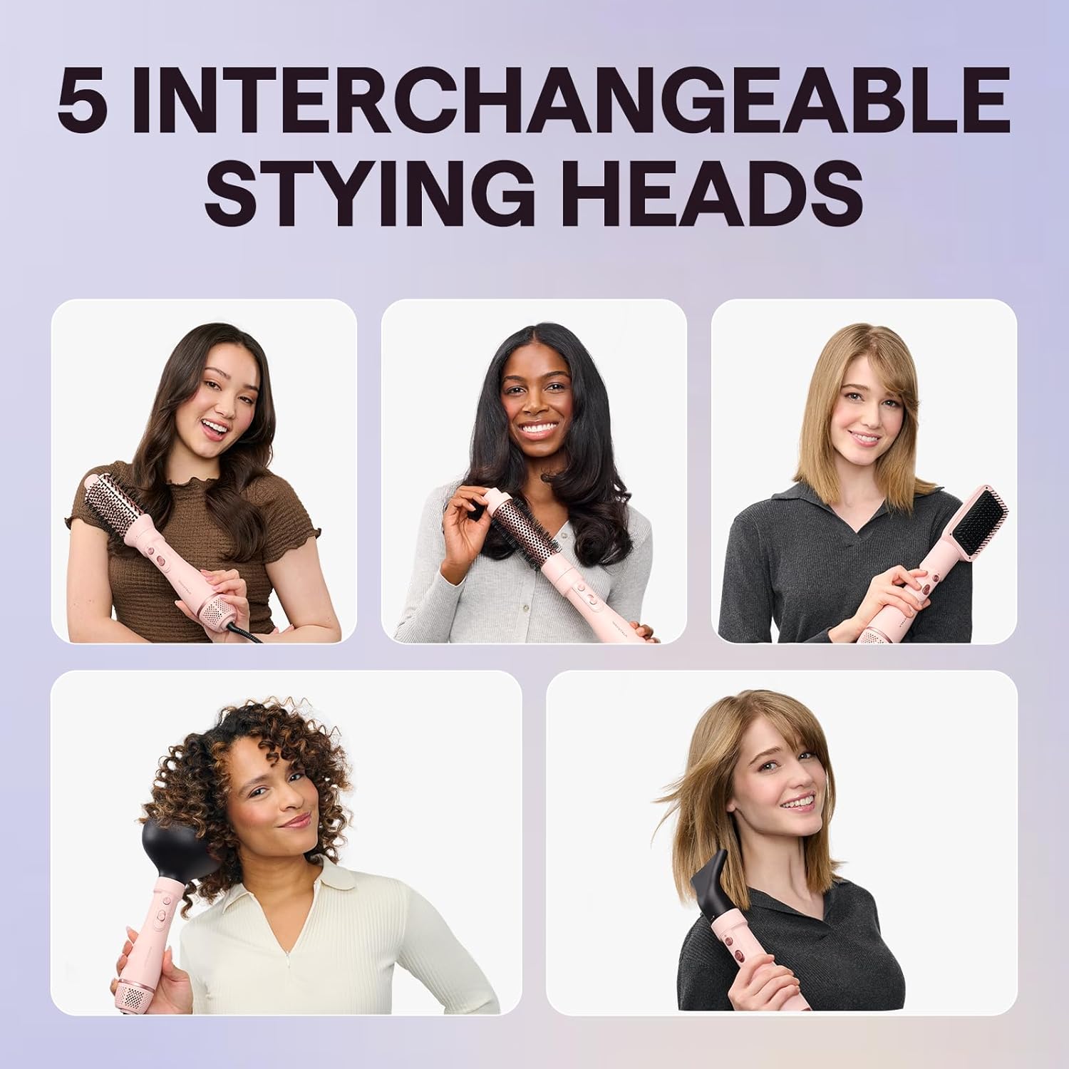 Blow Dryer Brush Set, Wavytalk Air Sculpt 5-in-1 Hot Air Brush Set, Multi Hair Styler for Salon Blowouts, Smooth Curls, Volumizing and Straightening, Sleek and Less Frizz, Pink - Image 3