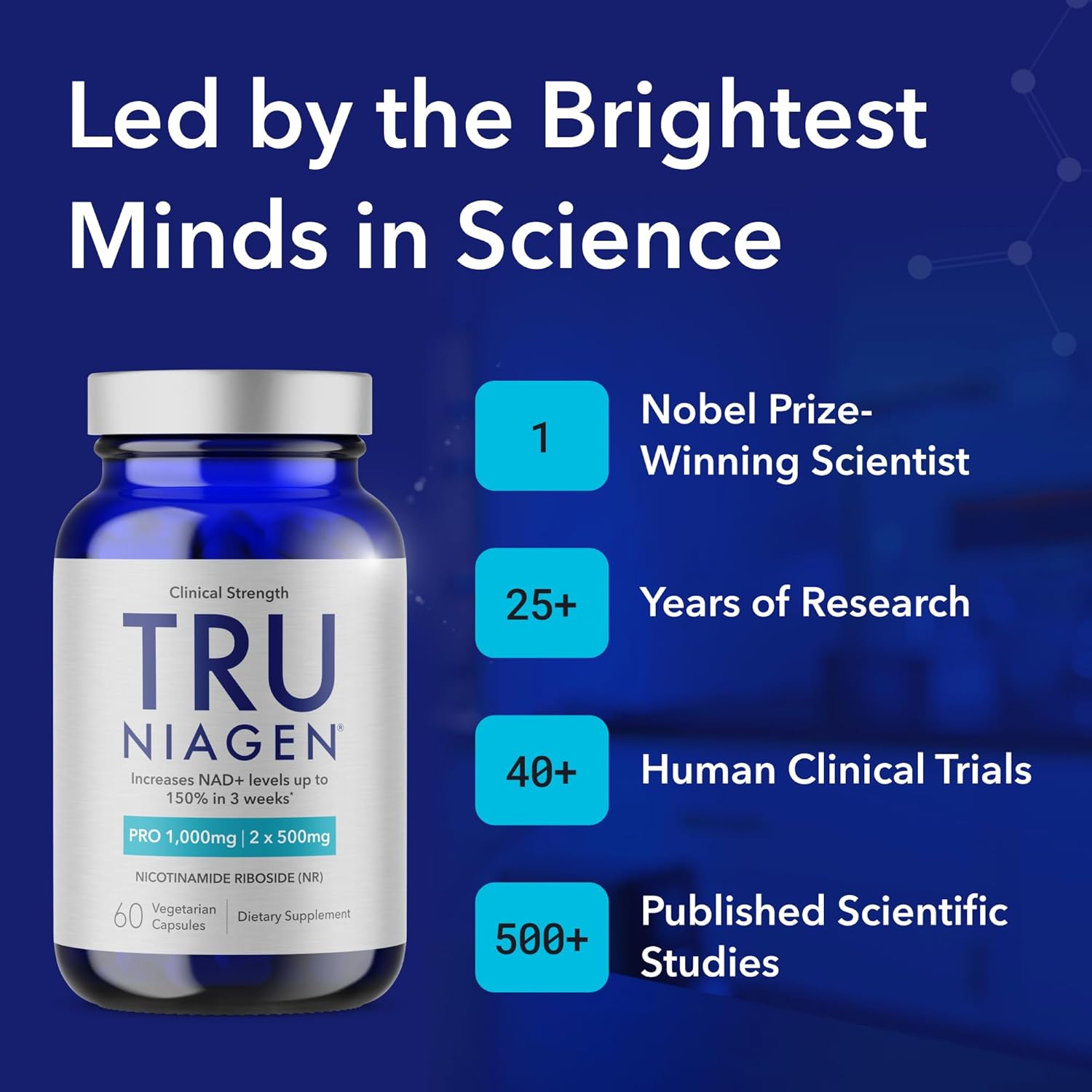 TRU NIAGEN Patented Extra Strength NAD Supplement for Brain Function, Anti Aging, Cell Regeneration | Supports Cellular Energy | Nicotinamide Riboside (NR) | 30-1000mg Servings (2x500mg, Take 2 Daily) - Image 2