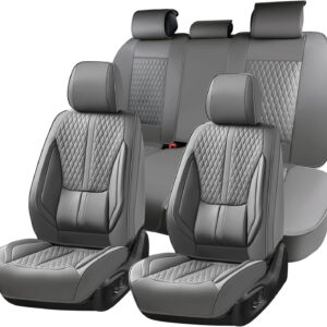 Huidasource Gray Seat Covers, Luxury Nappa Leather Car Seat Cover with Velcro Adjustable, Airbag, Lumbar Support, Cooling ＆ Heating, Seat Covers for Universal Fit for Most Cars SUV Trucks, Gray