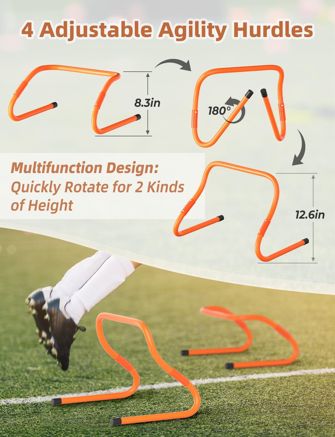 GHB Agility Ladder,Football Training Equipment Set,4 Agility Hurdles, 20 feet12 Rungs Speed Ladder,12 Disc Cones,Resistance Parachute, Jump Rope, 5 Resistance Bands - Image 2