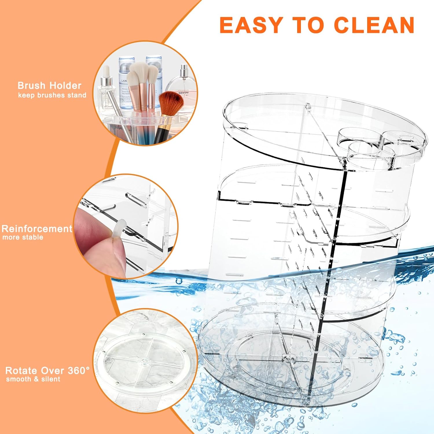 Rotating Makeup Organizer, DIY 8 Adjustable Layers Spinning Skincare Organizer, Cosmetic Display Case with Brush Holder Perfume Tray, Multi-Function Storage Carousel for Vanity Bathroom Countertop - Image 6