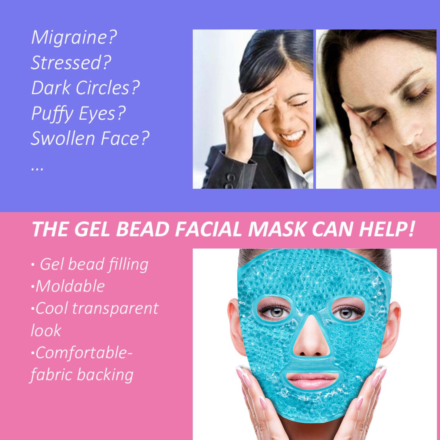 ZNÖCUETÖD Cold Face Eye Mask Ice Pack Reduce Facial Puff, Dark Circles, Gel Hot Heat Cold Compress Pack, Face SPA Gift for Woman Sleeping, Pressure, Headaches, Skin Care, Post Laser Cosmetic Care - Image 2