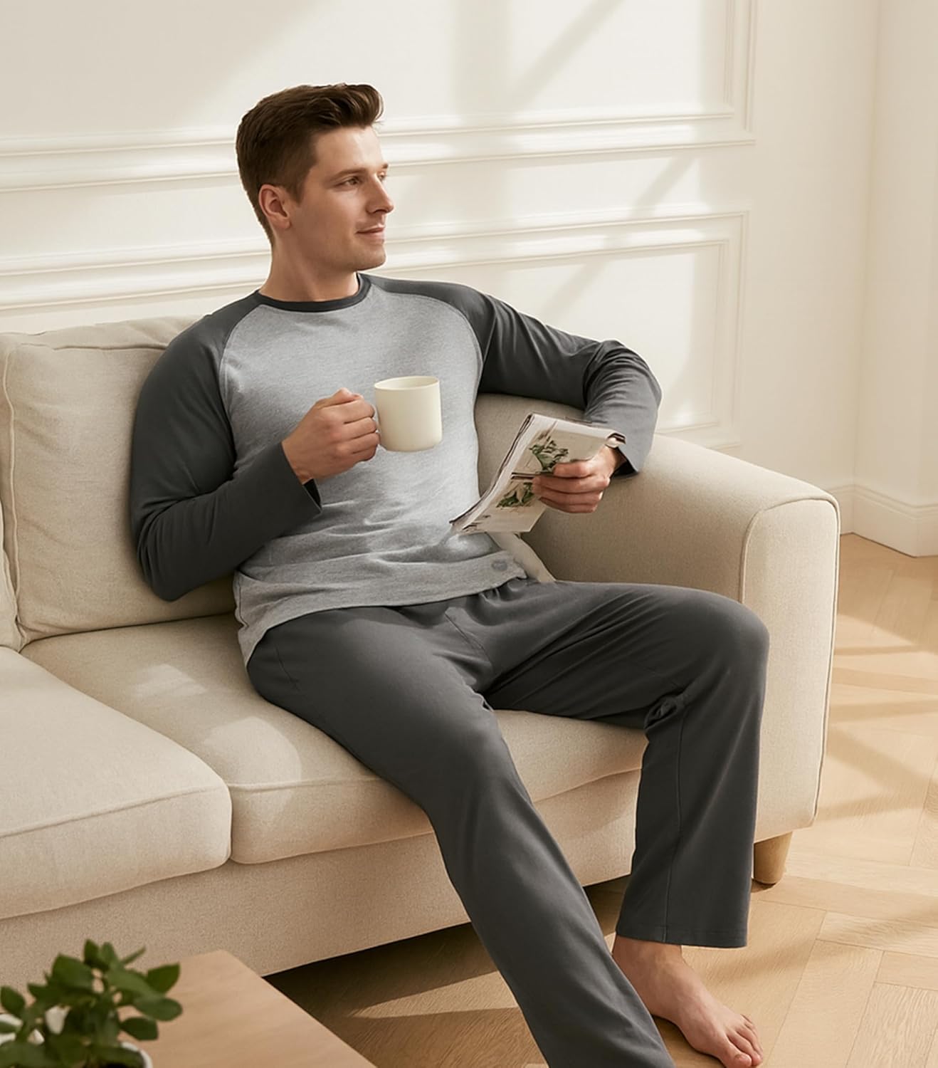 DAVID ARCHY Mens Pajama Set Long Sleeve PJs, Soft Lightweight Sleepwear with Pockets, Comfortable Loungewear for Sleeping - Image 3