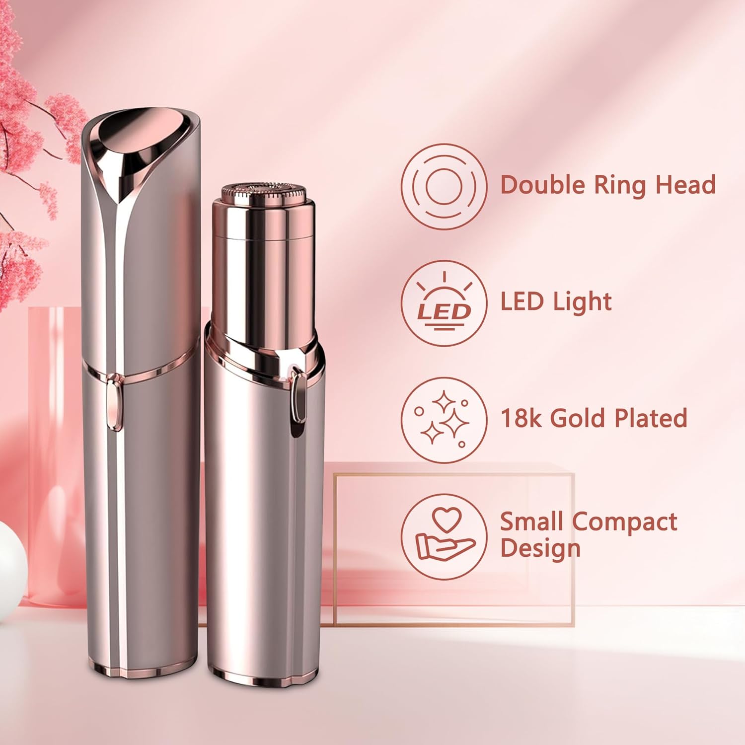 Facial Hair Remover for Women - as Seen on TV Painless Face Shaver - Electric Hair Removal Device for Face Lips Peach Fuzz with Light (Rose Gold) - Image 2
