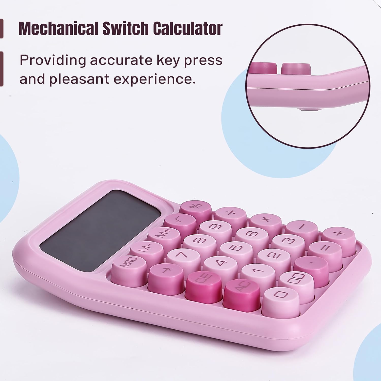 Mr. Pen- Mechanical Switch Calculator, 12 Digit Large LCD Display, Pink with Big Buttons, Mechanical Switch Calculator for Home, School, Office - Image 3