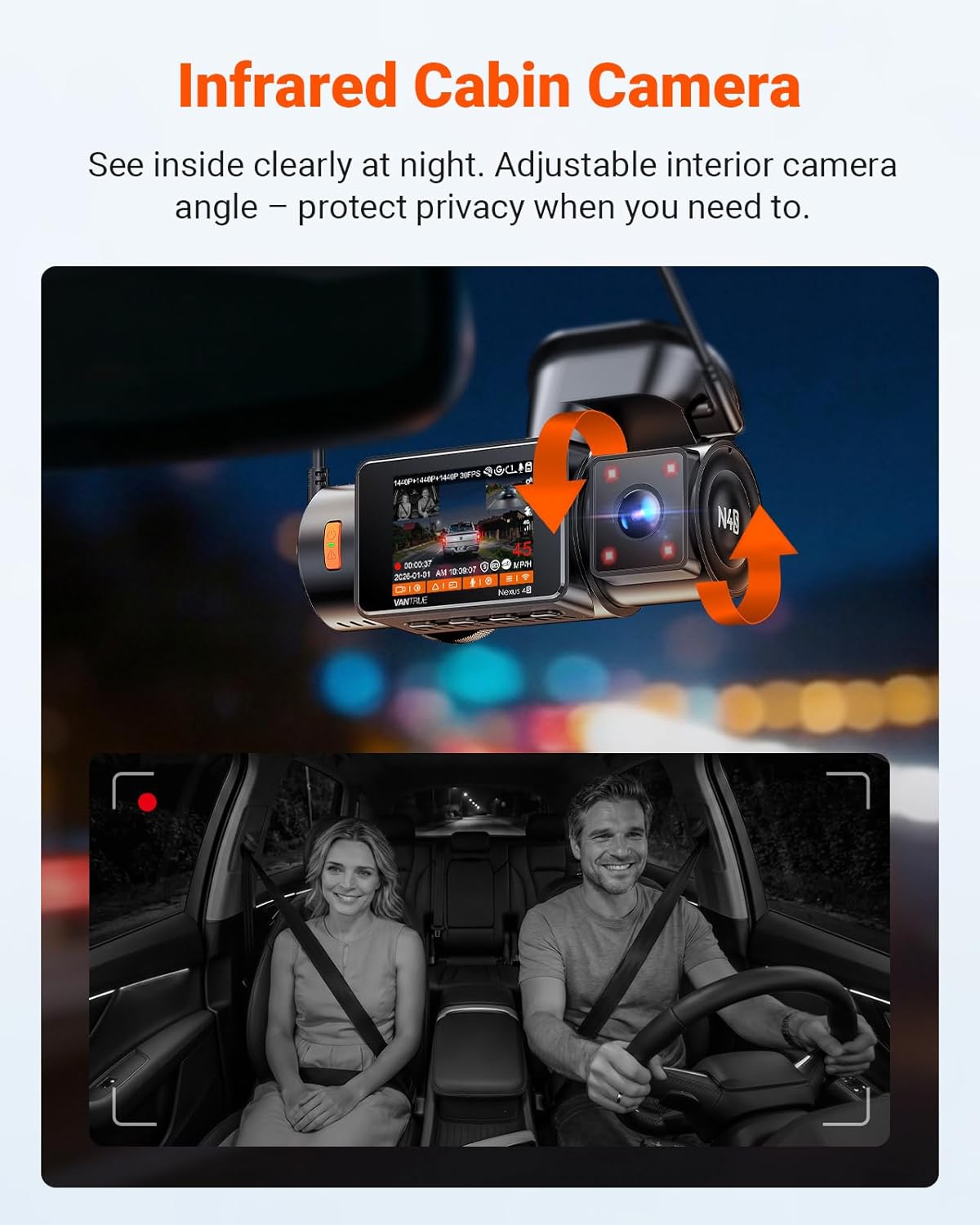 Vantrue New N4S 3 Channel Dash Cam, STARVIS 2 Night Vision, Front Rear Inside Dashcam for Cars, Front and Rear Dual Channel, PlatePix™ Tech, Parking Mode, Wi-Fi, GPS, 2" IPS, Support 1TB (RC18) - Image 7