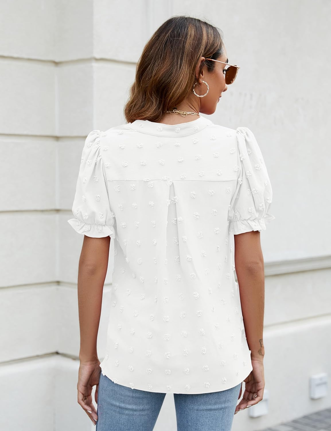 Blooming Jelly Women's Puff Sleeve Casual Tops Fashion Polka Dot Blouses Dressy Ladies Summer Tops - Image 5