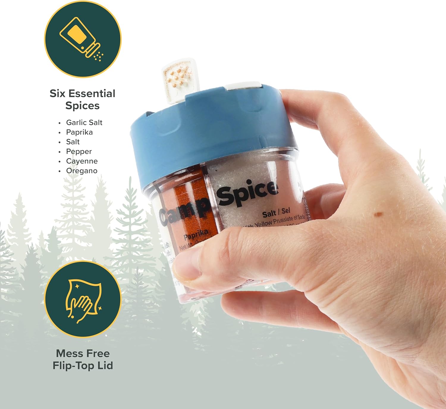 Coghlan’s Multi-Spice Shakers – Compact 6-in-1 Seasoning Containers for Camping, Travel, BBQ & Everyday Cooking – Lightweight, Portable, Mess-Free Design – Made in USA - Image 2