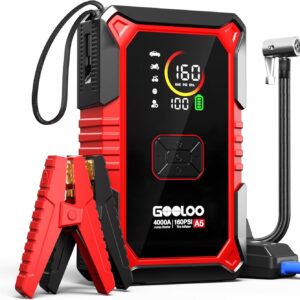 GOOLOO A5 Jump Starter with Air Compressor, 4000A Car Battery Jump Starter (All Gas/10.0L Diesel) with 160PSI Tire Inflator Auto-Off, 45W PD Fast Charging, 12V Jump Box Car Jumper Starter Portable
