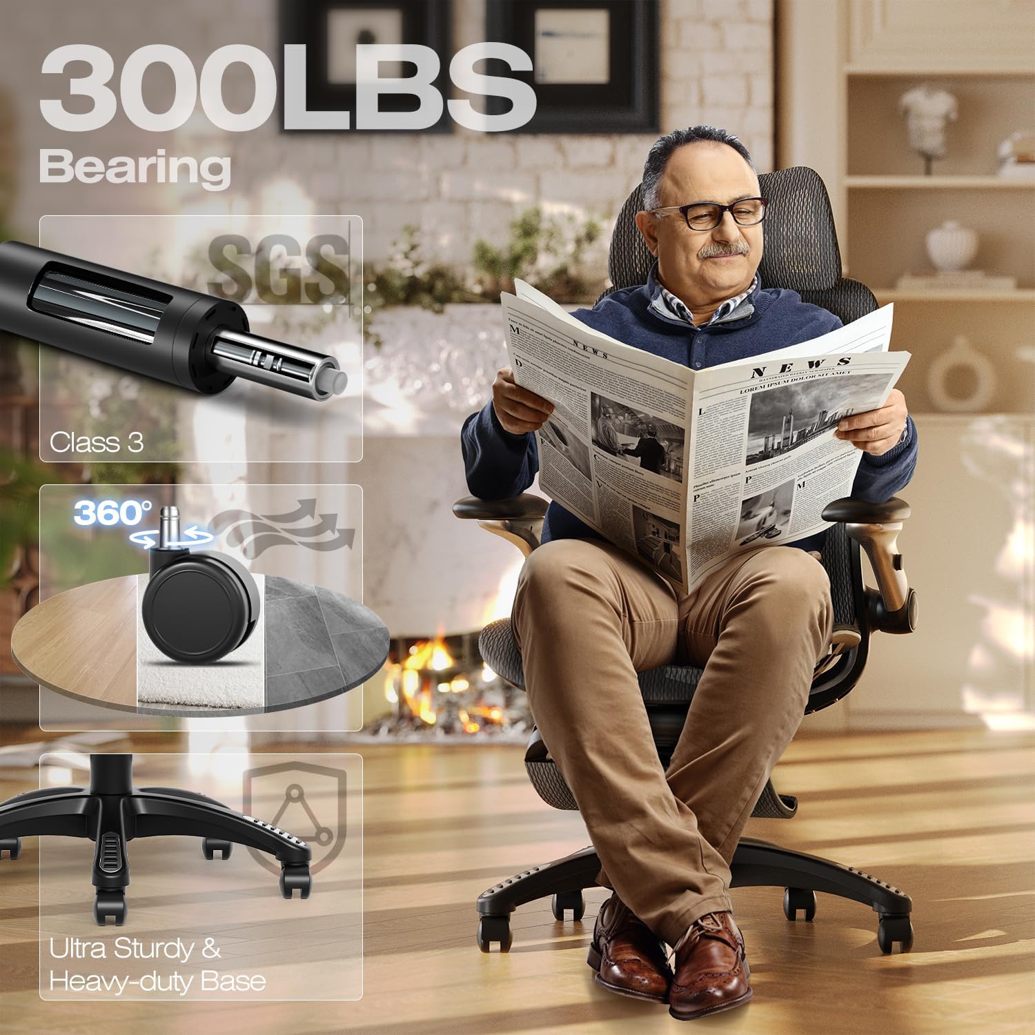 ELABEST X100 Ergonomic Mesh Office Chair with Footrest, Big and Tall Hone Desk Chair with 5D Flip-Up Arms, Adjustable 3D Lumbar Support,Gaming & Executive Computer Chairs - Image 8