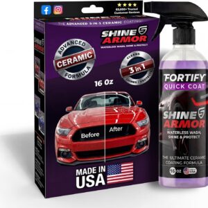 SHINE ARMOR Fortify Quick Coat: 3-in-1 Complete Detailing Spray – Car Wax, Waterless Wash and Ceramic Coating – Paint Protection for Cars, Trucks, Bikes and SUVs, Made in USA, 16floz
