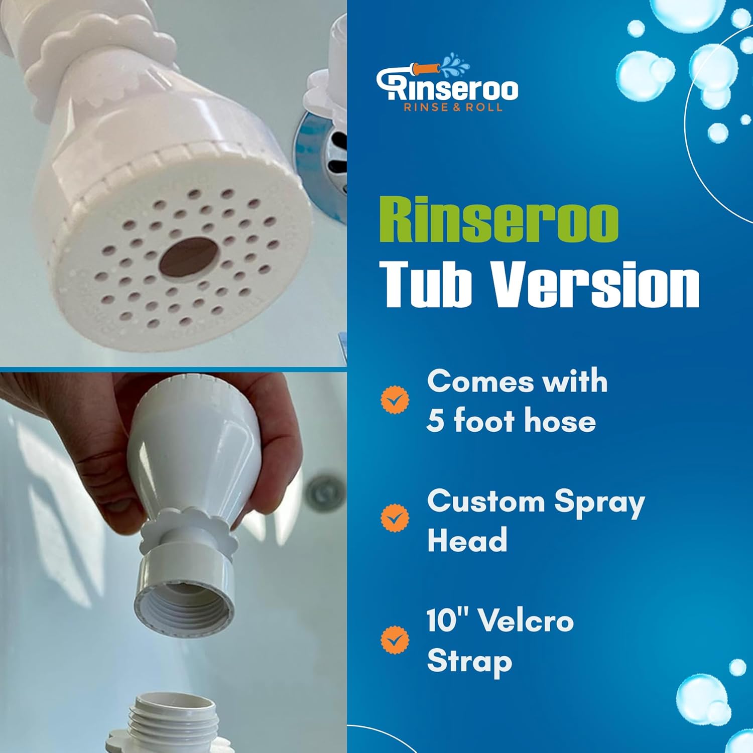 Rinseroo Slip-On Bathtub Faucet Sprayer Attachment. Ultra-Flex Dog Shower Hose Adapter Portable Hose Attachment with Sprayer Pet Showerhead Attach Tub Spout 5 Foot Hose. No Install for Speedy Washing - Image 6