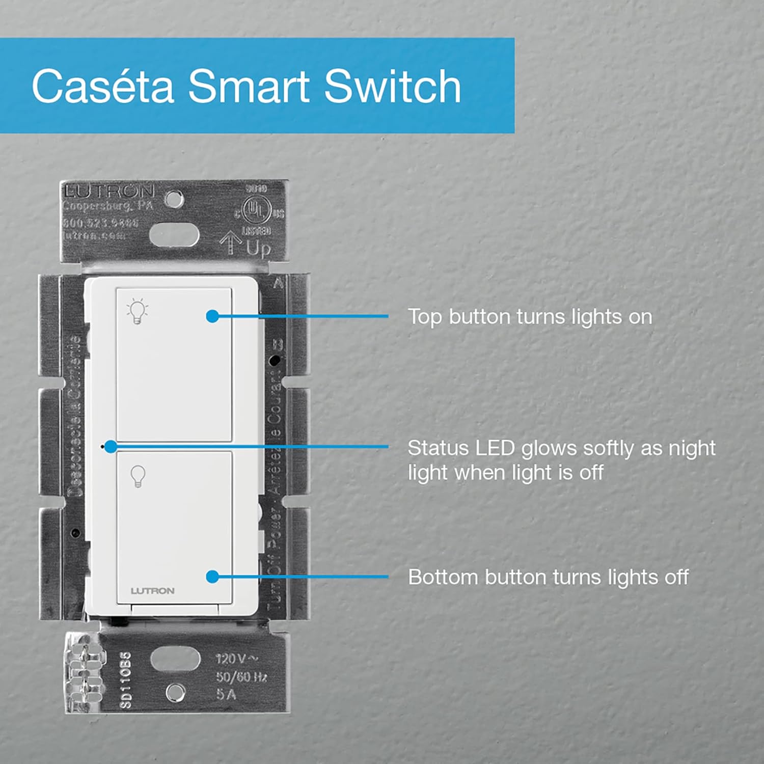 Lutron Caseta Original Smart Light Switch (Lutron Smart Hub Required), for Home, LED Lights, and Fans, 6 Amp, Single-Pole/3-Way, Neutral Required, PD-6ANS-WH, White - Image 7