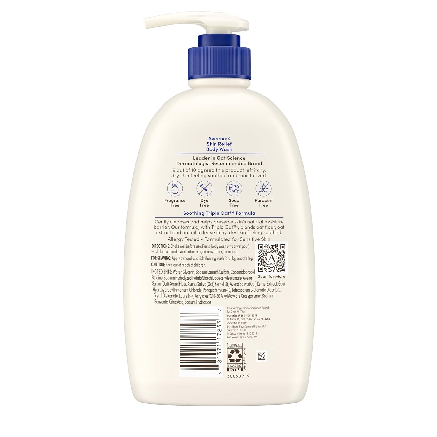 Aveeno Skin Relief Fragrance-Free Body Wash with Triple Oat® Complex, Gentle Daily Cleanser for Sensitive Skin Leaves Itchy, Dry Skin Feeling Soothed & Moisturized, 33 fl. oz - Image 5