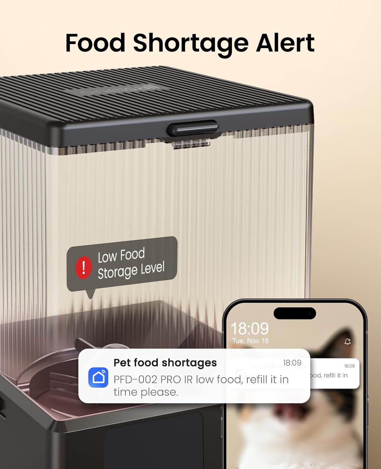 oneisall Automatic Cat Feeder with 5G WiFi, Automatic Cat Food Dispenser for 2 Cats Small Pets, 20 Cups/5L Timed Dry Food Dispenser with APP Control - Image 8