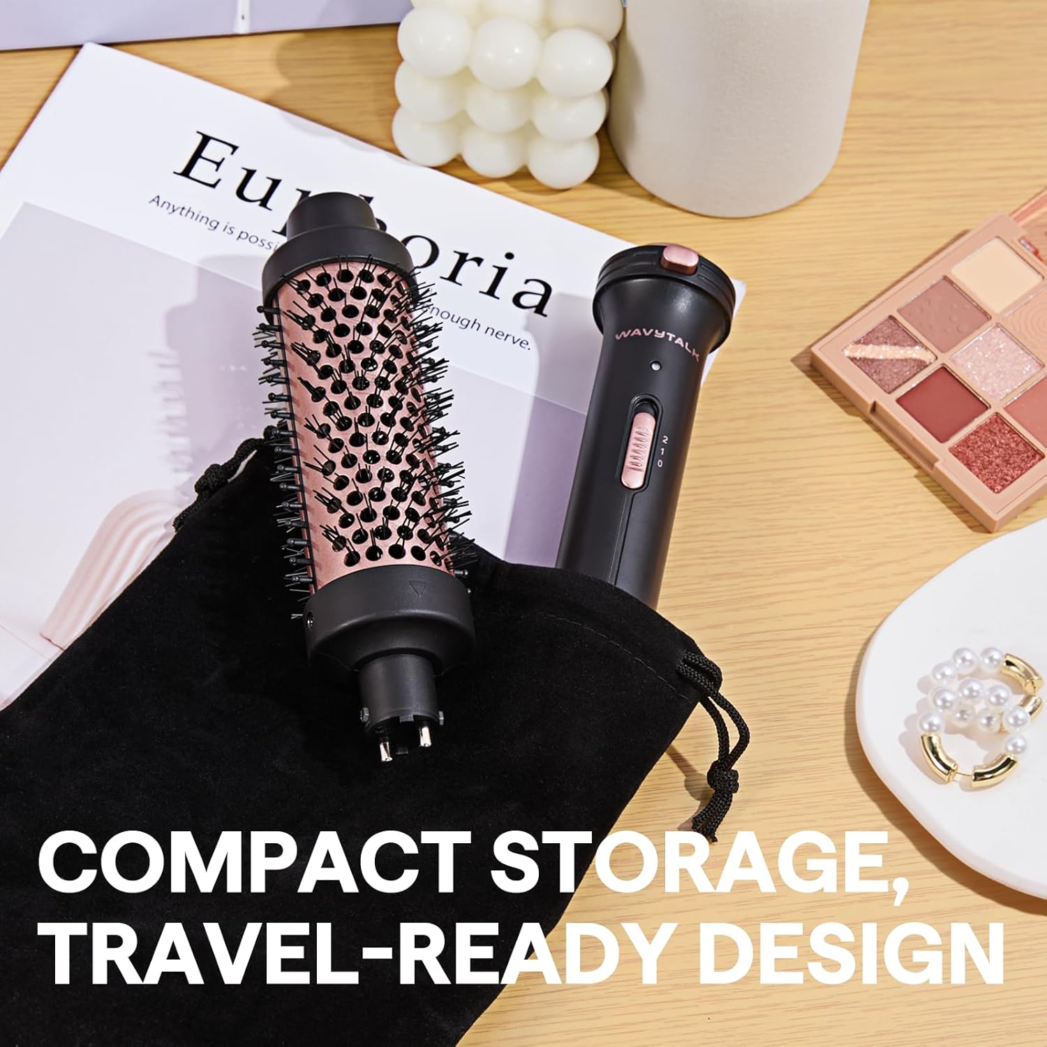 Wavytalk Thermal Brush, 1 1/2 inch Heated Round Brush with Detachable Head, Velvet Pouch and Dual Voltage for Travel, Easy to Create Blowout Look, Rose Gold - Image 6