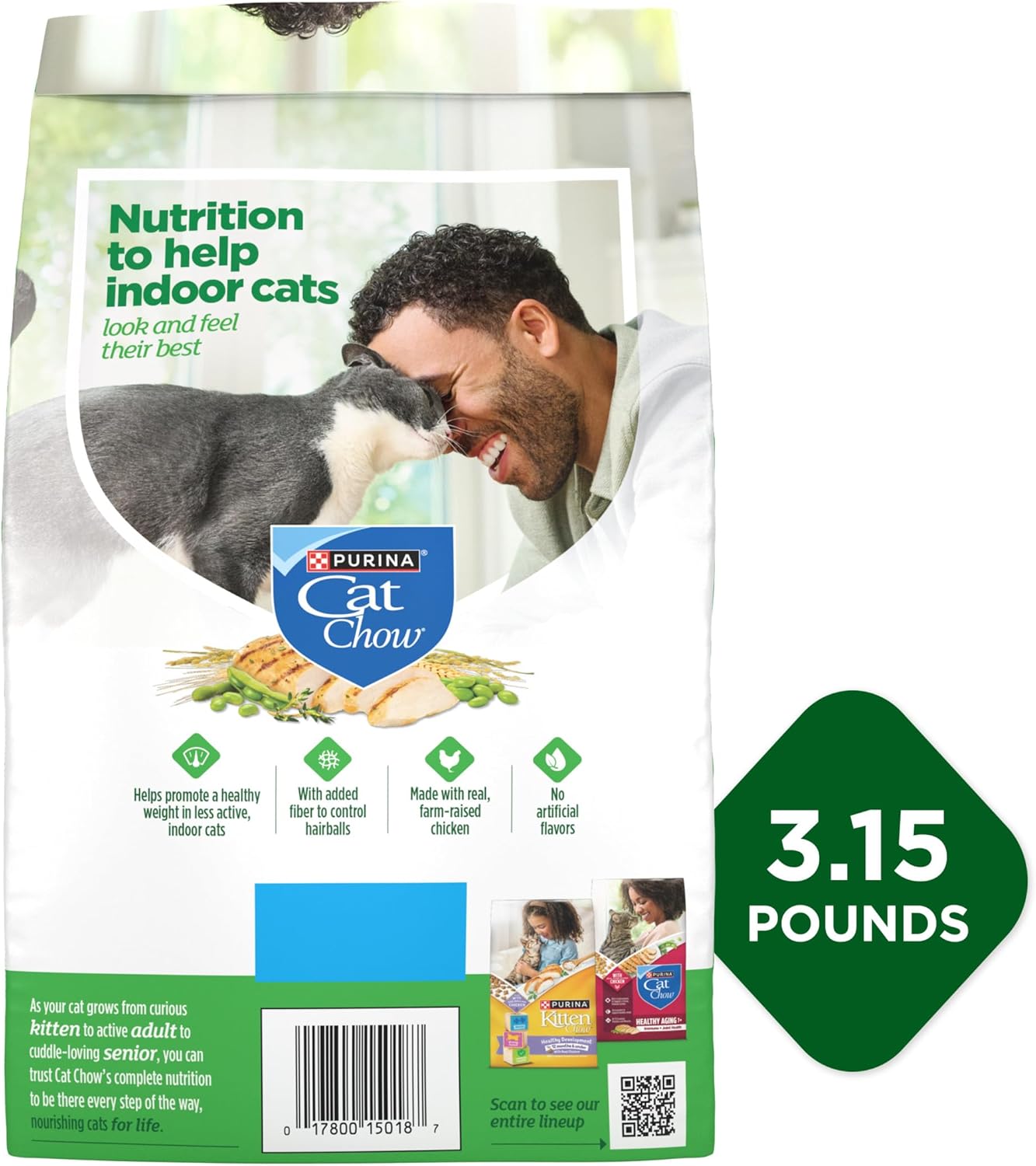 Purina Cat Chow Indoor Healthy Weight and Hairball Dry Cat Food With Chicken - (Pack of 4) 3.15 lb. Bags - Image 12
