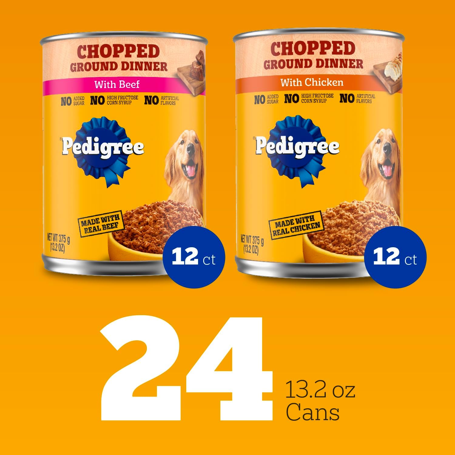 Pedigree Chopped Ground Dinner Wet Dog Food Chicken & Beef Variety Pack, Canned Dog Food, 13.2 oz. Cans (24 Count, Pack of 1) - Image 2