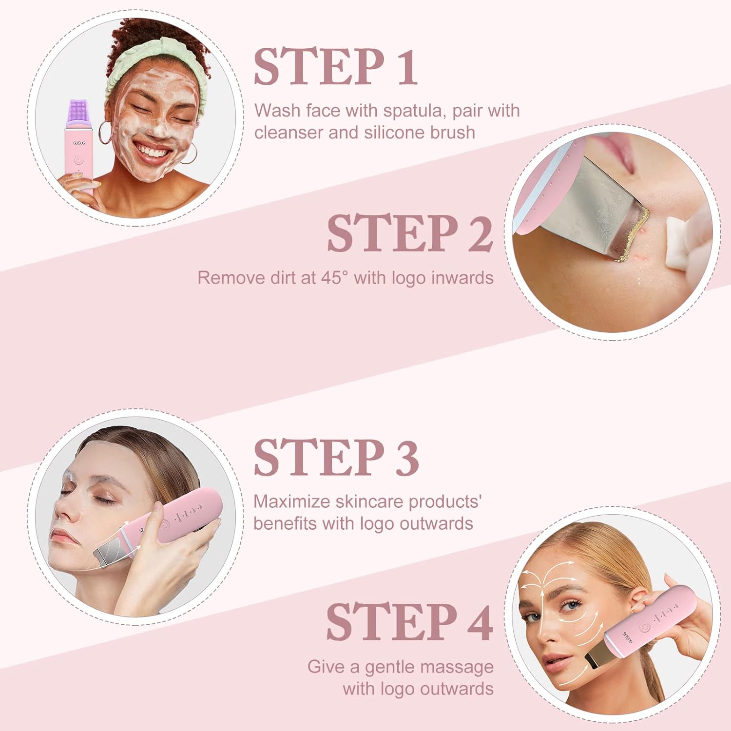 GUGUG Skin Scrubber Face Spatula - Skin Spatula Blackhead Remover Pore Cleaner with 4 Modes, Skin Care Tools-Pink - Image 5