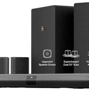Nakamichi Shockwafe Ultra 9.2.4 Channel Soundbar System with Dolby Atmos/DTS:X, Dual 10″ Subwoofers, 4 Rear Surround Speakers, 1300 Watts Max Output Power