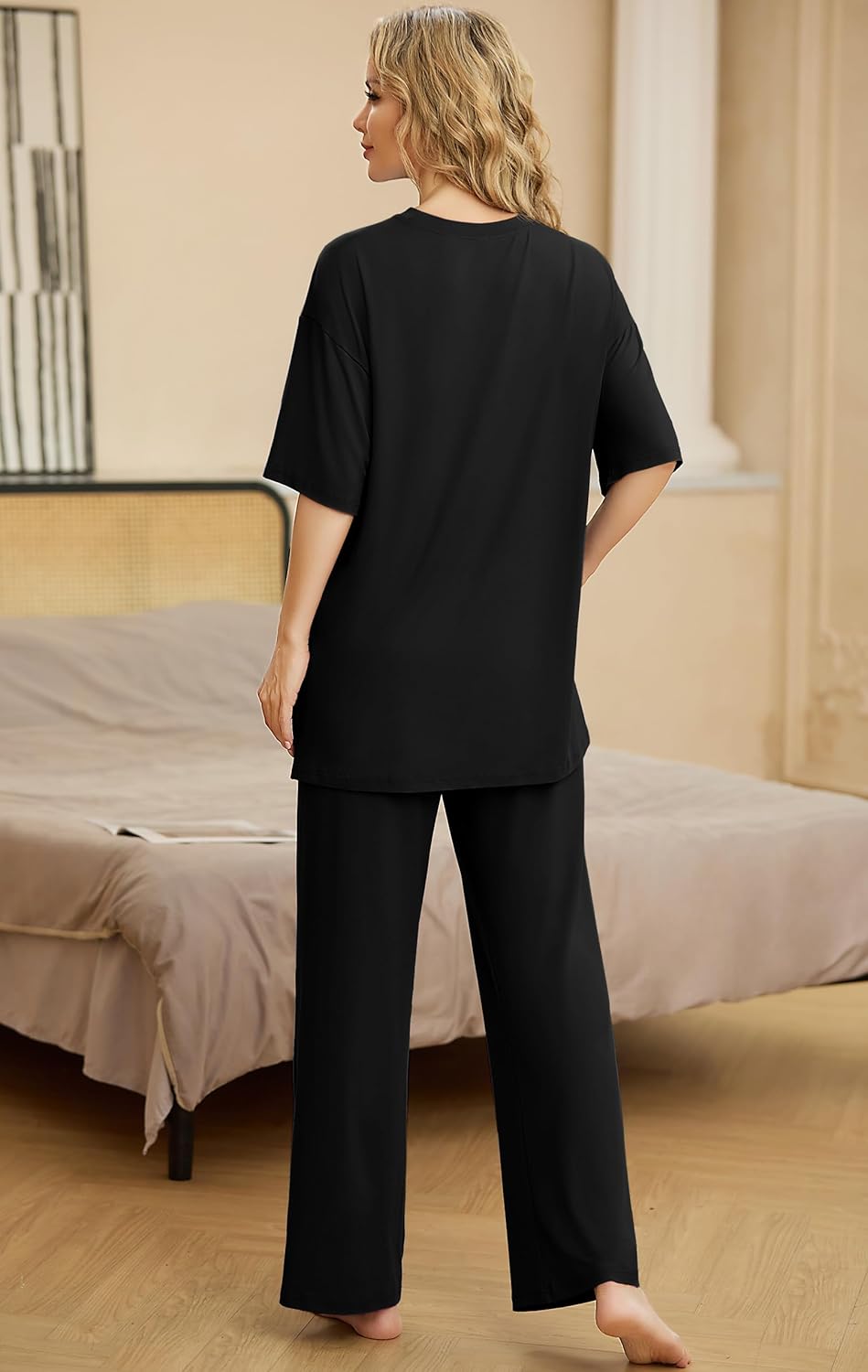 PrinStory Womens Pajamas Sets 2 Piece Lounge Set Short Sleeve Tops and Long Pants Soft Pjs Loungewear with Pockets - Image 6