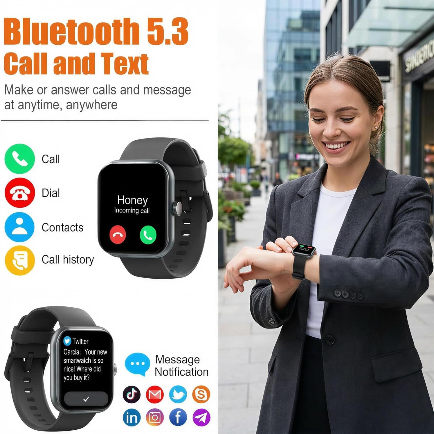 Smart Watch for Men Women (Answer/Make Call), 1.83" HD Touchscreen Fitness Tracker, 110+ Sport Modes, Fitness Watch with Heart Rate/Sleep Monitor/Step, IP68 Waterproof Smartwatch for iPhone Android - Image 2