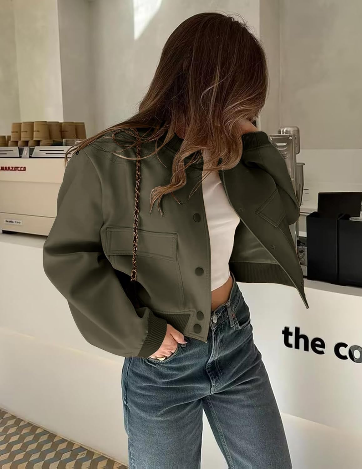Zeagoo Women Bomber Jacket Casual Button Down Varsity Jackets Shackets With Pockets Outwear - Image 4