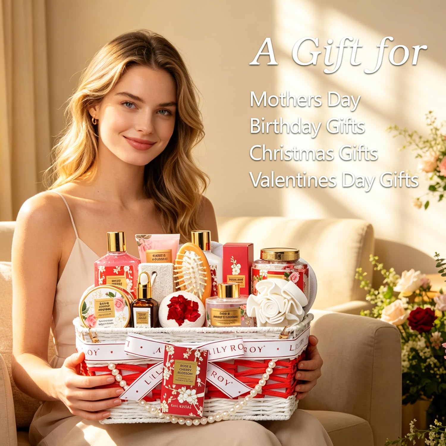 Gifts for Women - Rose Spa Gift Basket for Women, Bath and Body Gift Basket Sets for Mom, Skin Care Set for Women | Spa Kit, Gifts for Christmas, Valentines Day, Birthday, Mother‘s Day - Image 2