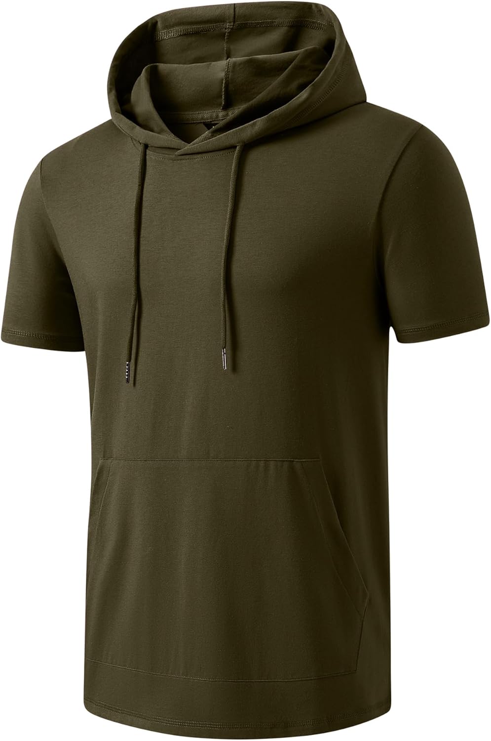 JMIERR Mens Short Sleeve Hoodie Cotton Hooded T-shirts Lightweight Solid Tops with Pocket - Image 7