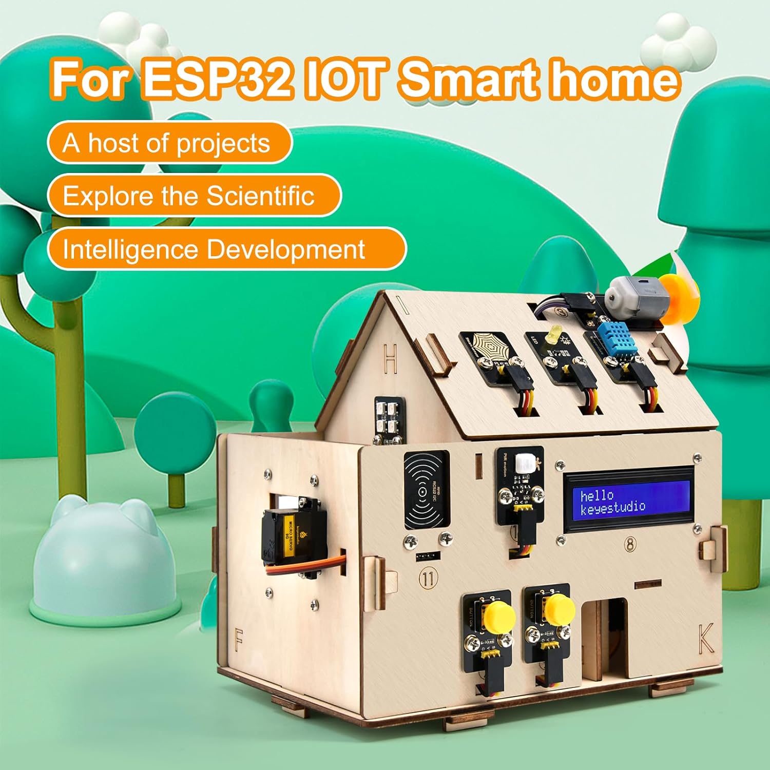 KEYESTUDIO IOT ESP32 Smart Home Starter Kit for Arduino and Python,Electronics Home Automation Coding Kit, Wooden House DIY Sensor Kit,STEM Educational Set for Adults Teens 15+ - Image 6
