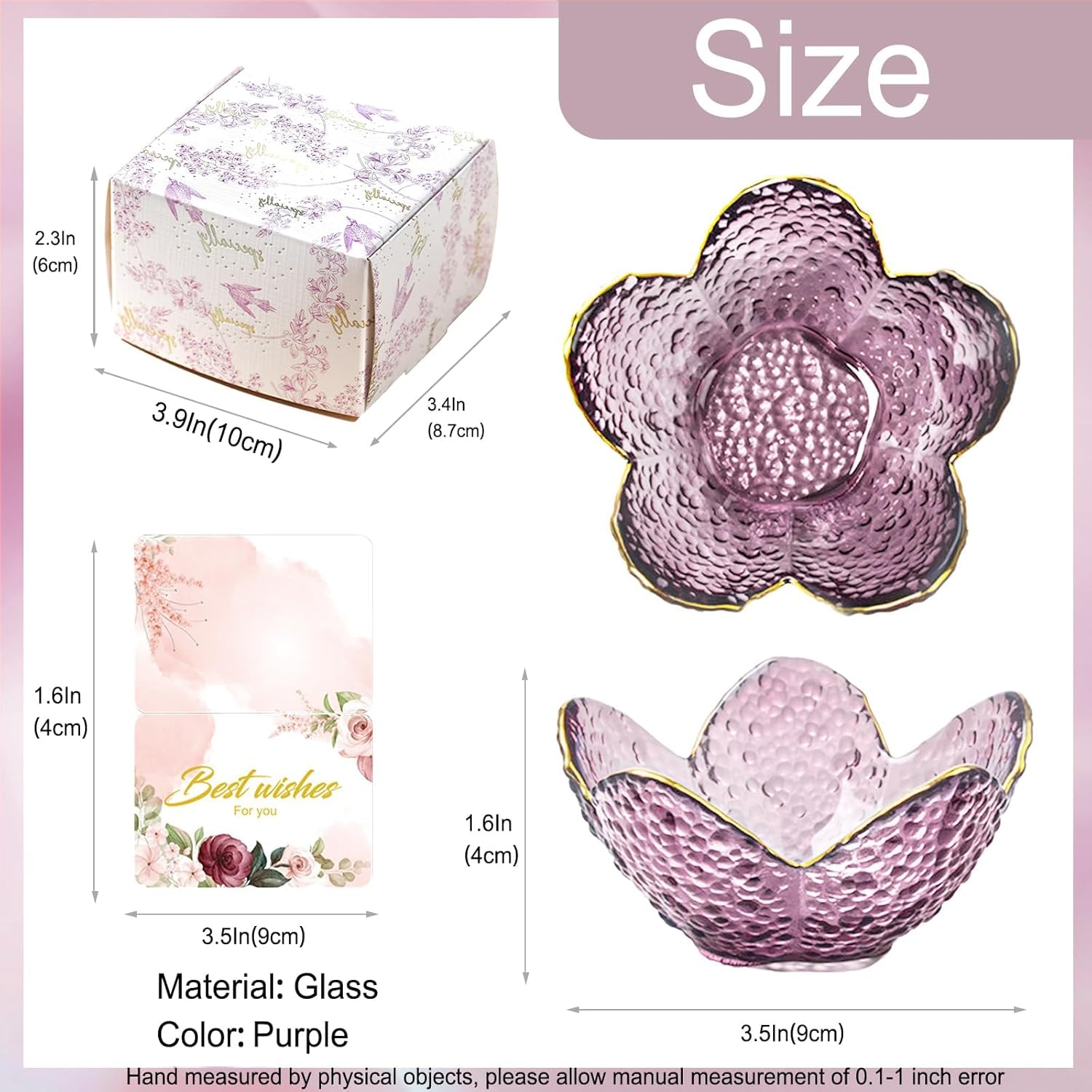 Purple Flower Jewelry Dish Glass Ring Holder Dish Jewelry Tray Cute Vanity Organizer Aesthetic Nightstand Bathroom Room Decor Trinket Dish Mothers Day Friendship Christmas Birthday Gifts for Women - Image 4