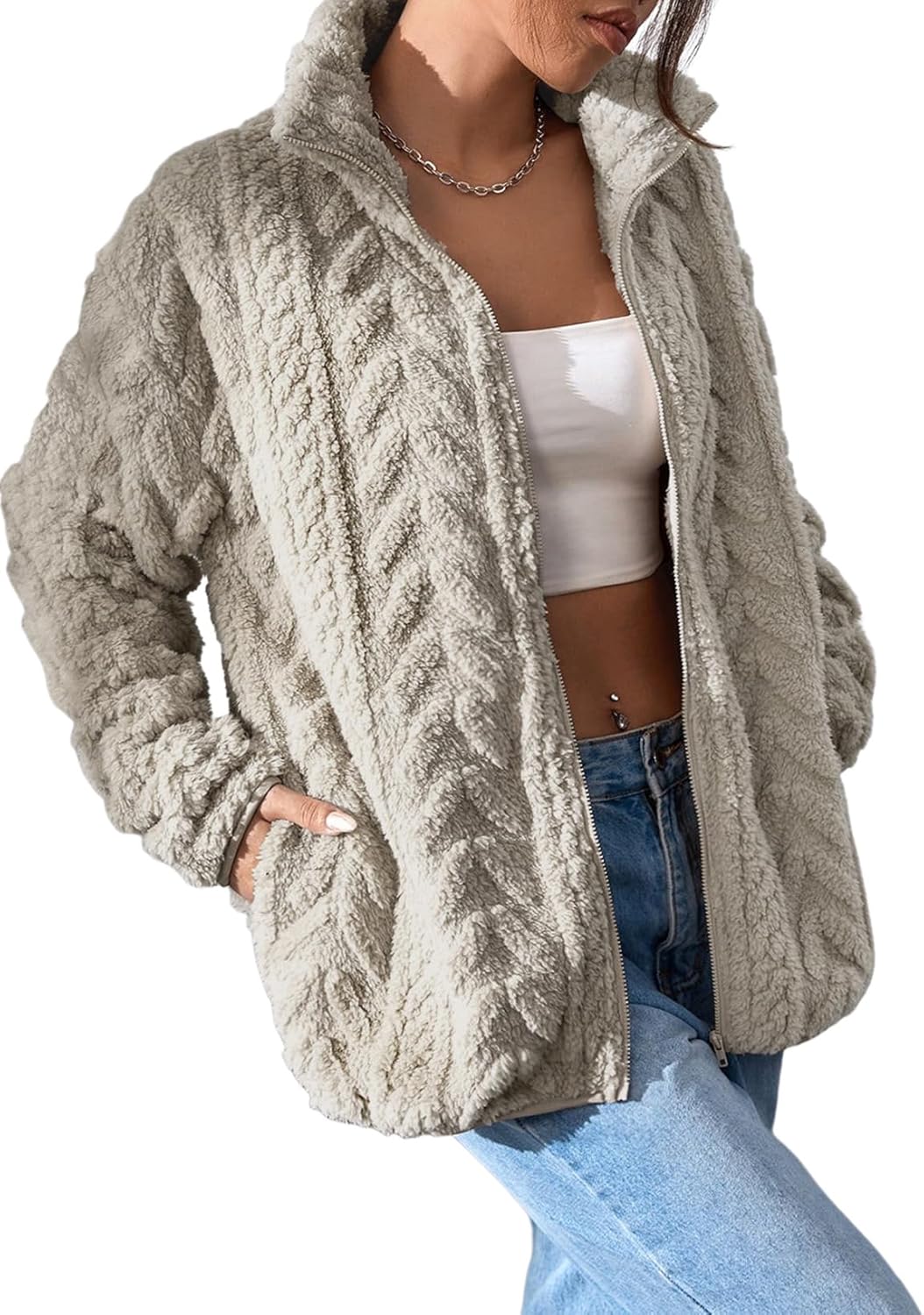 Dokotoo Winter Fleece Jacket for Women 2025 Zipper Stand Collar Casual Coats with Pockets Dokotoo Winter Fleece Jacket for Women 2025 Zipper Stand Collar Casual Coats with Pockets