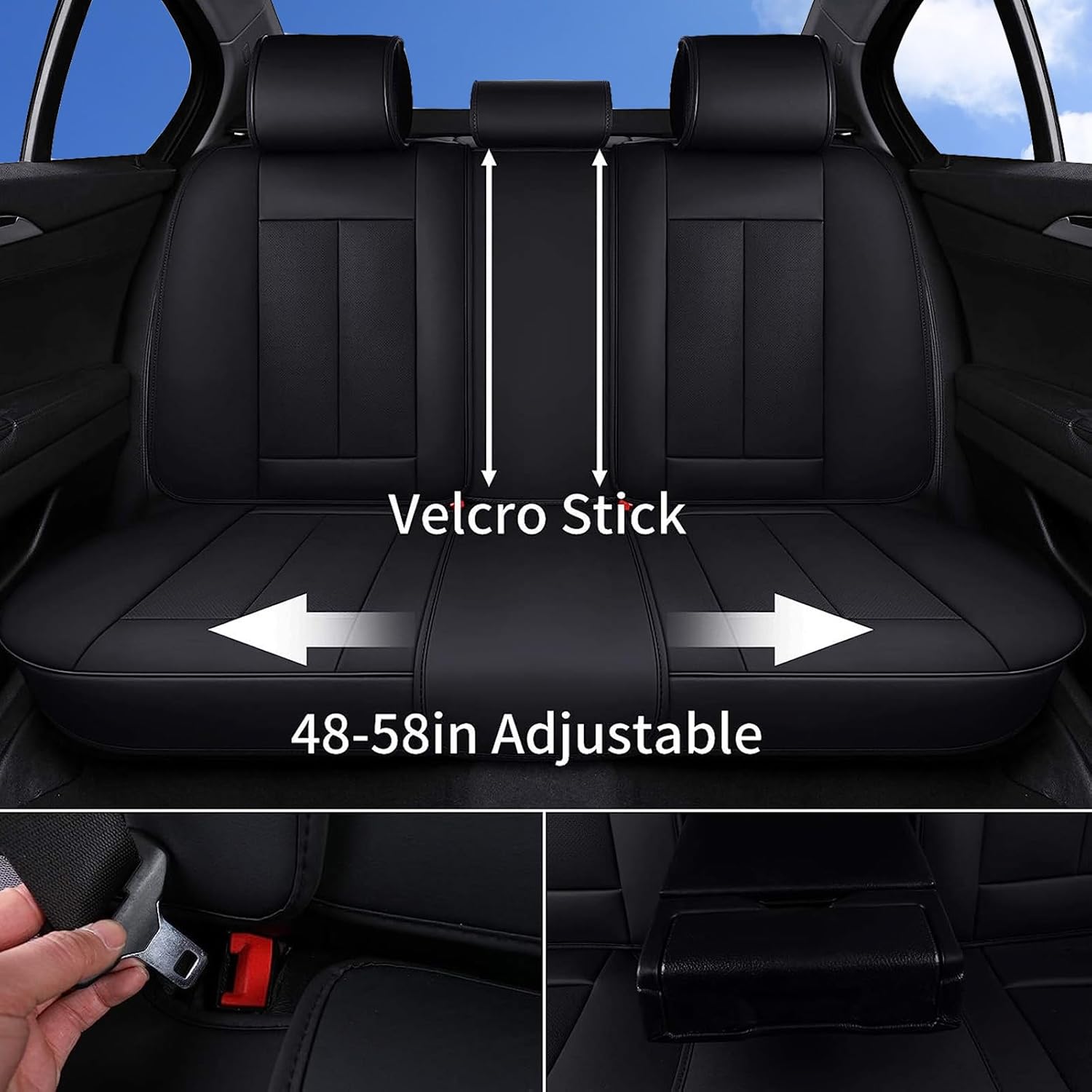 Coverado Car Seat Covers 5 Pieces, Full Set Universal Seat Covers for Cars, Waterproof Nappa Leather Auto Seat Protectors with Head Pillow, Car Interiors Fit for Most Sedans SUV Pick-up Truck, Black - Image 2