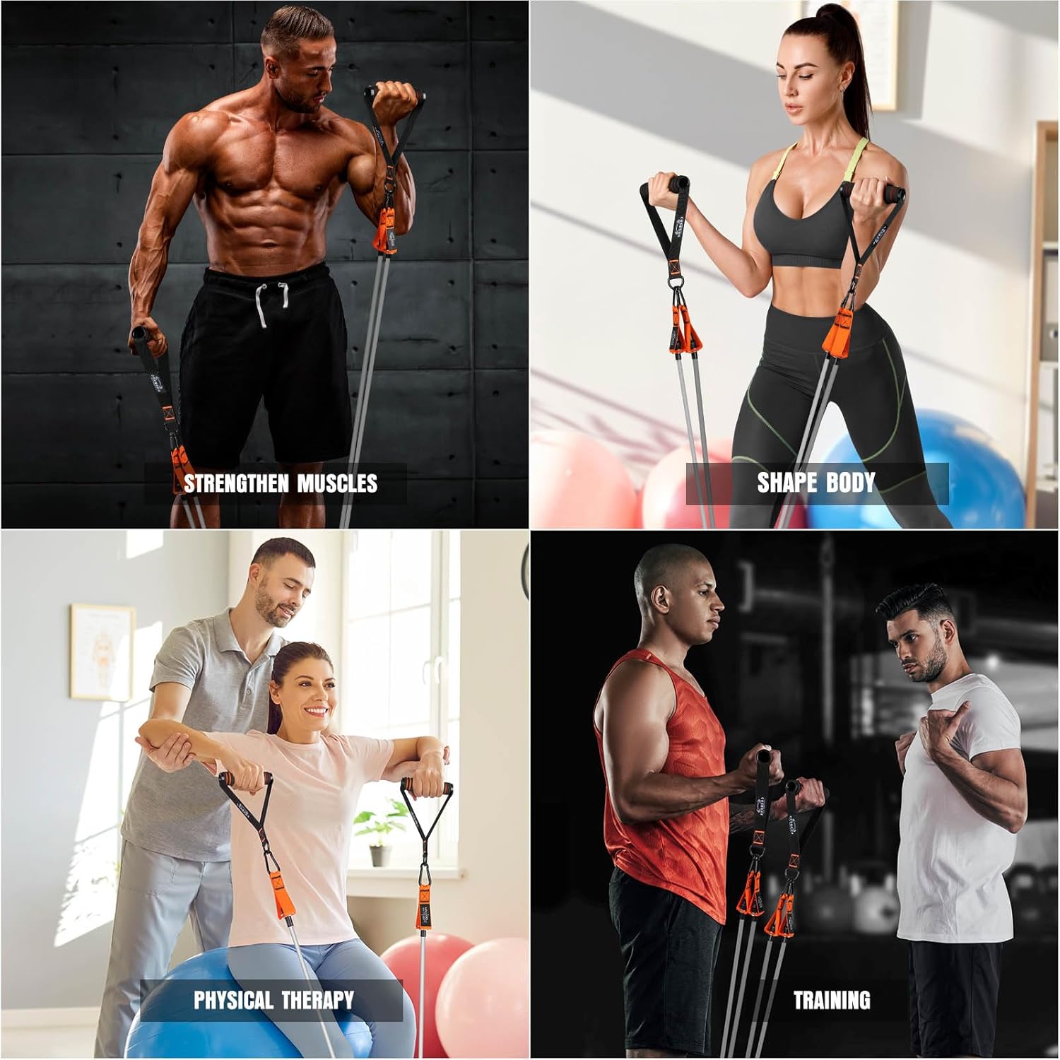 Resistance Bands with Handles, 175lb Exercise Bands for Working Out, Fitness Bands, Workout Bands with Door Anchor and Ankle Straps, Physical Therapy, Yoga, Strength Training Home Gym Equipment - Image 8