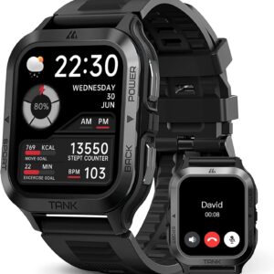 AMAZTIM Smart Watch, 60 Days Extra-Long Battery, 50M Waterproof, Rugged Military Bluetooth Call(Answer/Dial Calls), 1.85″ Ultra Large HD Display, AI Voice Assistant, Compatible for Android and iOS