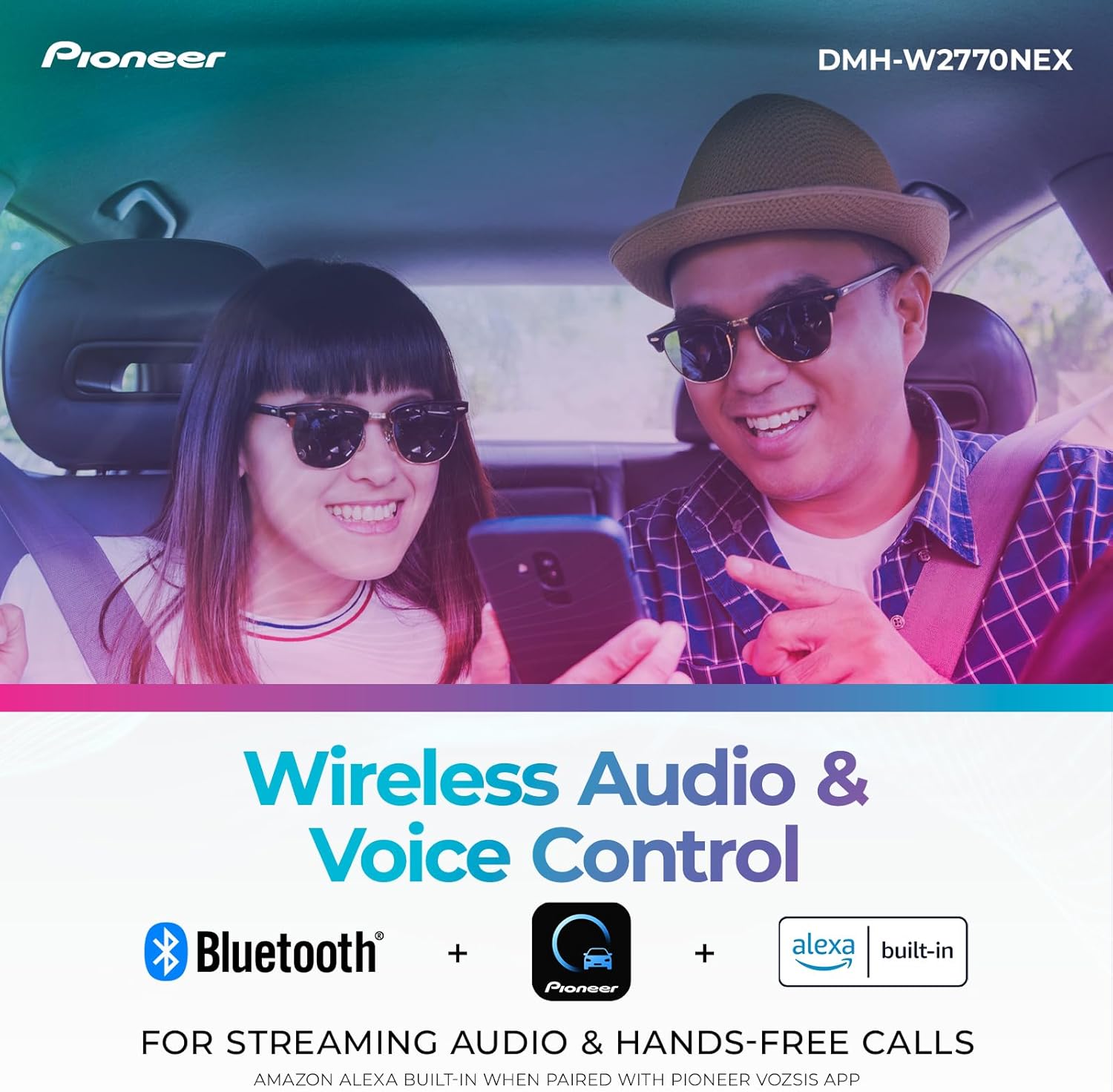 Pioneer DMH-W2770NEX 6.8" Capacitive Touchscreen, Double Din – Wireless & Wired Apple CarPlay & Android Auto, Bluetooth, Backup Camera, FLAC, Short Chassis, HD Radio - Image 4