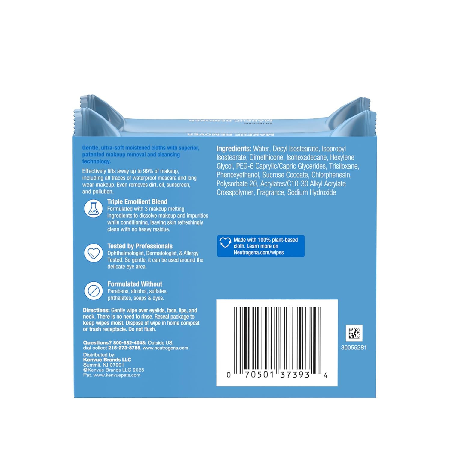 Neutrogena Makeup Remover Wipes Micellar Alcohol-Free Face Towelettes Remove Waterproof Mascara & Oil, Compostable 100% Plant-Based Cloth, Dermatologist & Ophthalmologist Tested, Twin Pack 2 x 25 ct - Image 6