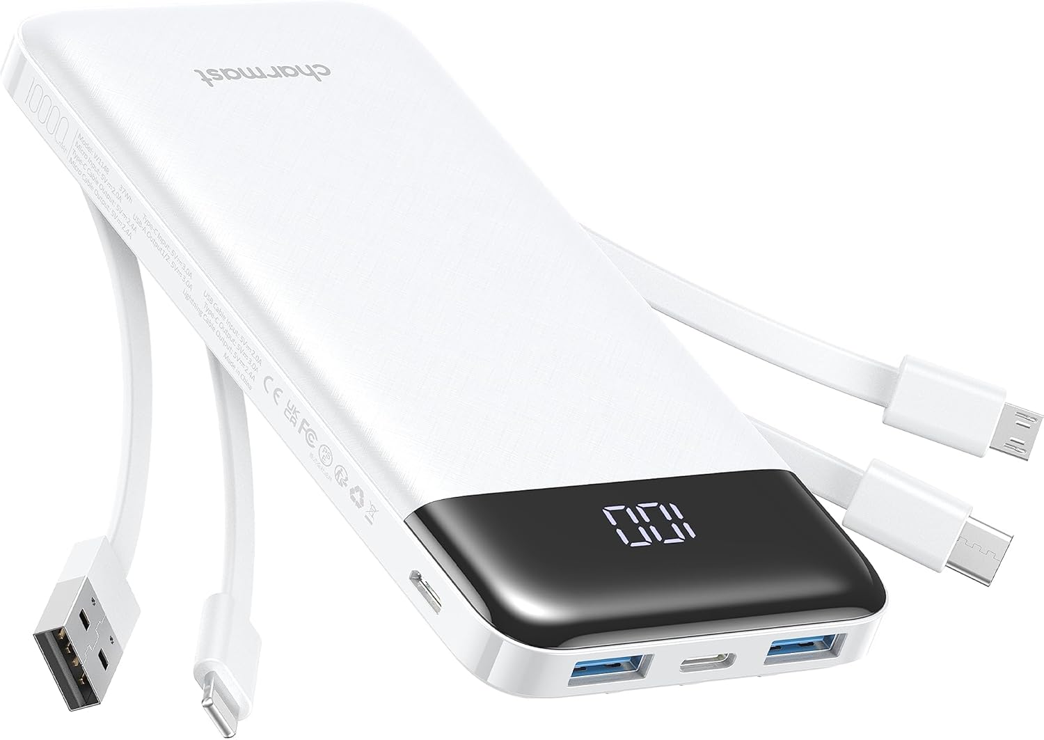 Charmast Portable Charger with Built in Cables, Power Bank with Cords Wires, Slim 10000mAh Travel Battery Pack 6 Outputs 3 Inputs 3A Fast Charging for Samsung Google Pixel LG Moto iPhone iPad Charmast Portable Charger with Built in Cables, Power Bank with Cords Wires, Slim 10000mAh Travel Battery Pack 6 Outputs 3 Inputs 3A Fast Charging for Samsung Google Pixel LG Moto iPhone iPad