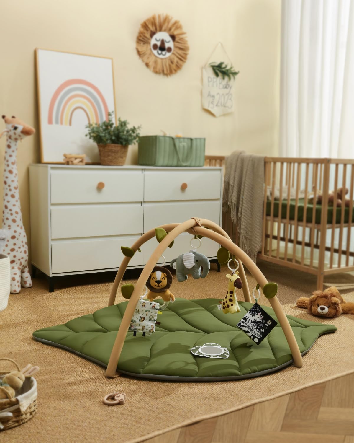Blissful Diary Baby Play Gym & Activity Mat, Oversize Leaf Shaped Baby Play Mat w 6 Detachable Toys, Tummy Time Mat Promote Motor Skills & Sensory Development Mat, Newborn Infant Baby Essentials Gift - Image 7