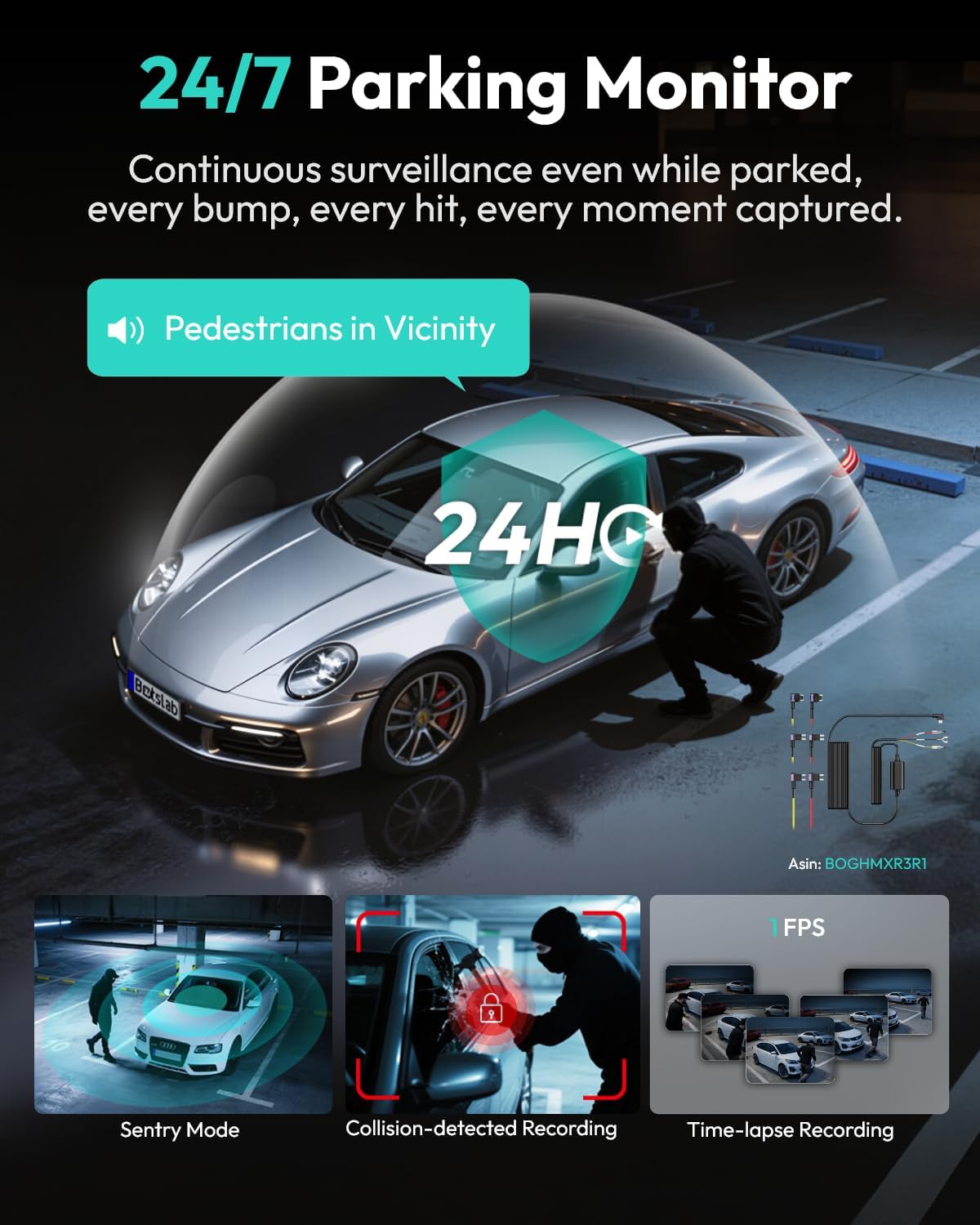 BOTSLAB 3K 4 Channel Dash Cam, 360° All-Sides View, Front and Rear Inside Car Camera with 3.18”Touch Screen, Dash Camera 24/7 Parking Mode, Built-in GPS 5.8GHz WiFi Voice Control, Free 128GB Card - Image 4