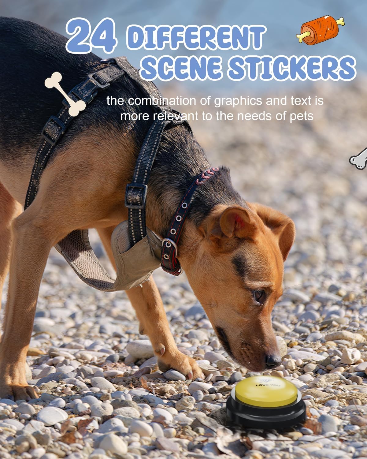 Acools Dog Buttons for Communication, 6 Pcs Dog Talking Button Set, 30s Voice Recordable Pet Training Buzzer, Speaking Buttons for Cats & Dogs with Waterproof Dog Activity Mat and 24 Scene Stickers - Image 3